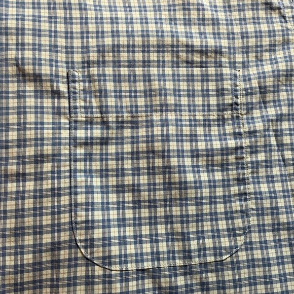 Peter Millar Mens L Plaid Dress Shirt Blue Tan Check 100% Cotton Button Down top - Picture 12 of 14